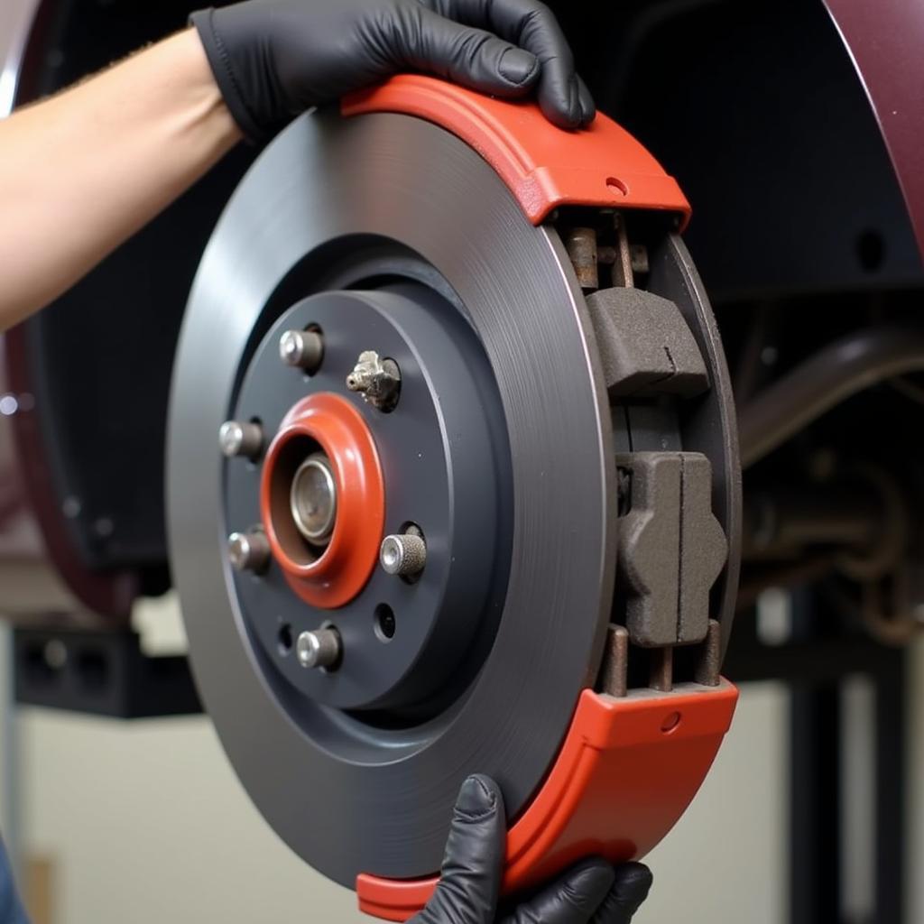 New brake pads installed on a Vauxhall Vectra.