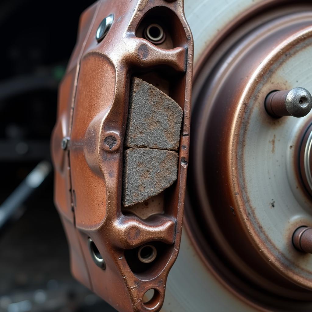 Worn Brake Pads on a Car